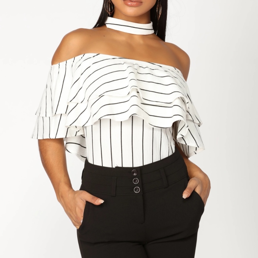 Striped ruffle bodysuit